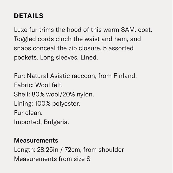 SAM. Mini Delancey fur trim coat S - Picture 8 of 8